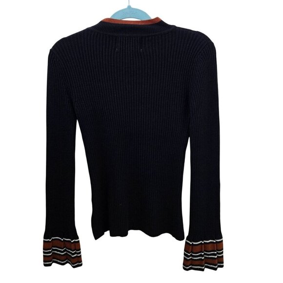 J.O.A. Los Angeles NWOT Navy Ribbed Flared Sleeve Contrast Stripe Top Size XS - Picture 3 of 6